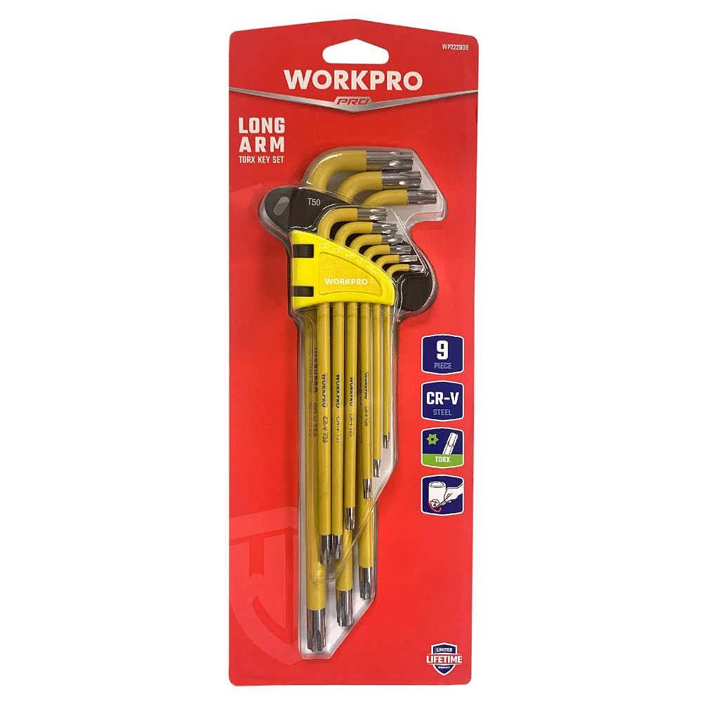 Ключи 6-гранные TORX длинные 9шт в держателе WP222008 WORKPRO